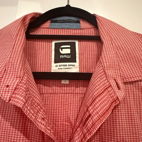 G-Star Raw Red & White Checker Long Sleeve Cotton Button Down Large L - Picture 2 of 4